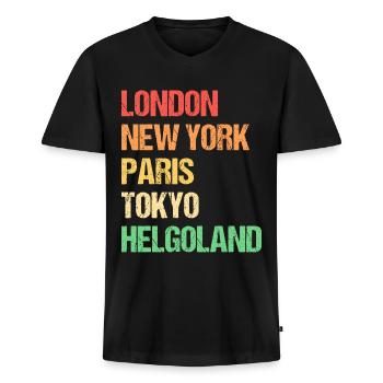 London New York Paris Tokyo Helgoland - Männer Premium Bio T-Shirt mit V-Ausschnitt - Schwarz - Vorne - Nico (187cm)