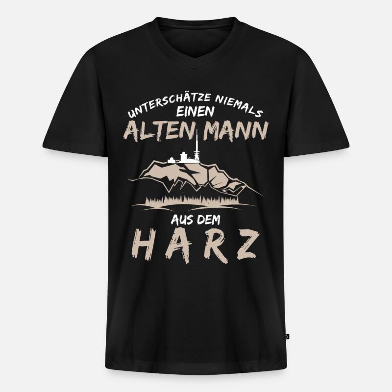 Harz Harzer Brocken - Männer Premium Bio T-Shirt mit V-Ausschnitt - Schwarz
