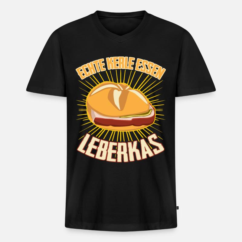 Leberkäse Echte Kerle essen Leberkas - Männer Premium Bio T-Shirt mit V-Ausschnitt - Schwarz