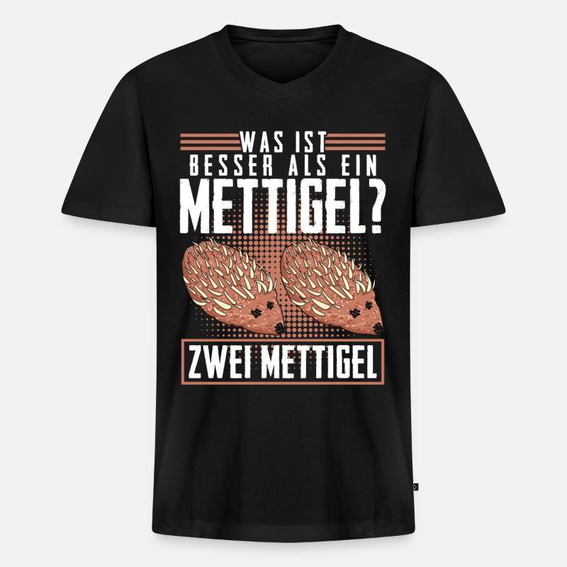 Mettigel Hackfleisch Spruch Mett - Männer Premium Bio T-Shirt mit V-Ausschnitt - Schwarz
