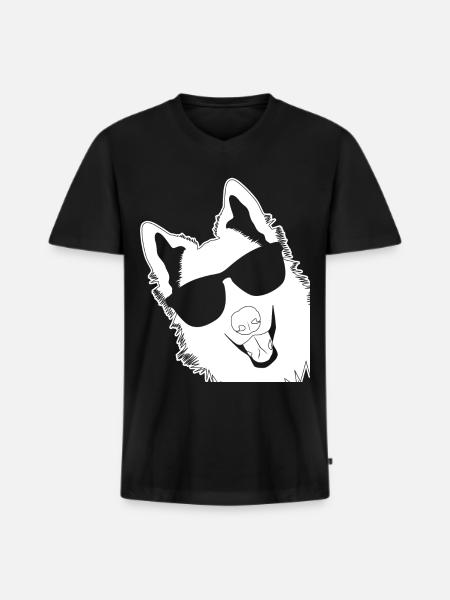 White Shepherd with sunglasses - Men's Premium Organic T-shirt with V-neck - black