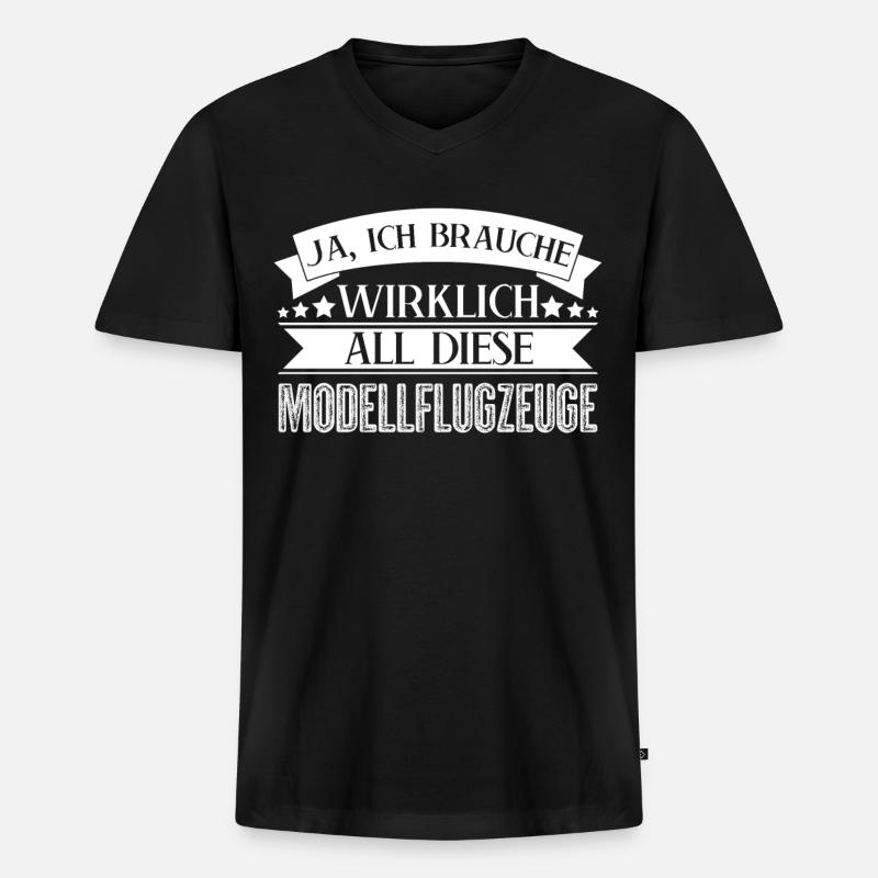 Modellflug Flugzeug Modellbauer - Männer Premium Bio T-Shirt mit V-Ausschnitt - Schwarz