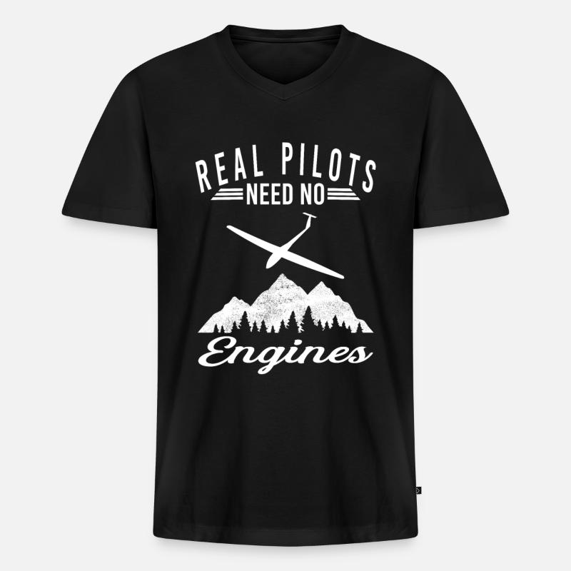 Real Pilots need no Engines - Männer Premium Bio T-Shirt mit V-Ausschnitt - Schwarz
