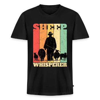 Sheep Whisperer Schafhirte Hirte Schafflüsterer - Männer Premium Bio T-Shirt mit V-Ausschnitt - Schwarz - Vorne - Nico (187cm)
