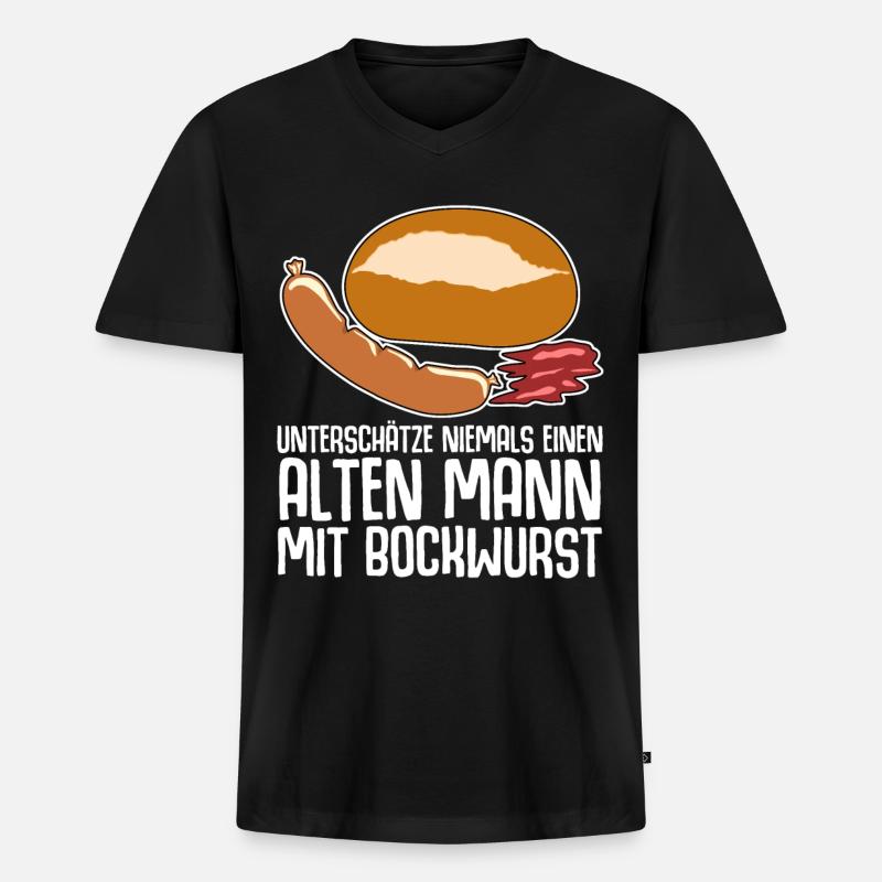 Bockwurst Wurst Alter Mann Bratwurst - Männer Premium Bio T-Shirt mit V-Ausschnitt - Schwarz