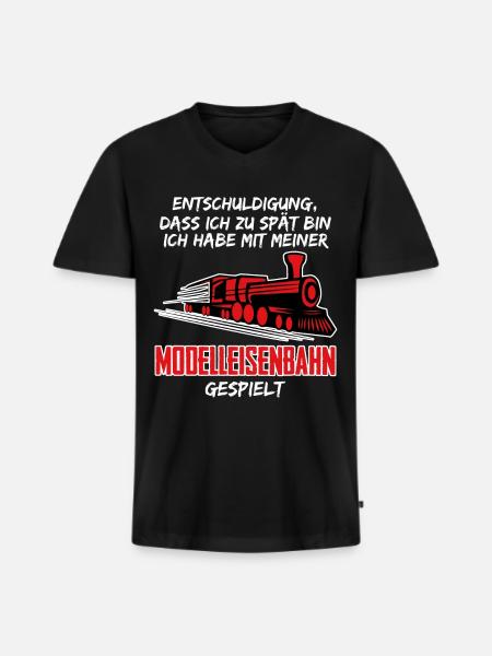 Modellbahner Eisenbahn Modelleisenbahn - Männer Premium Bio T-Shirt mit V-Ausschnitt - Schwarz