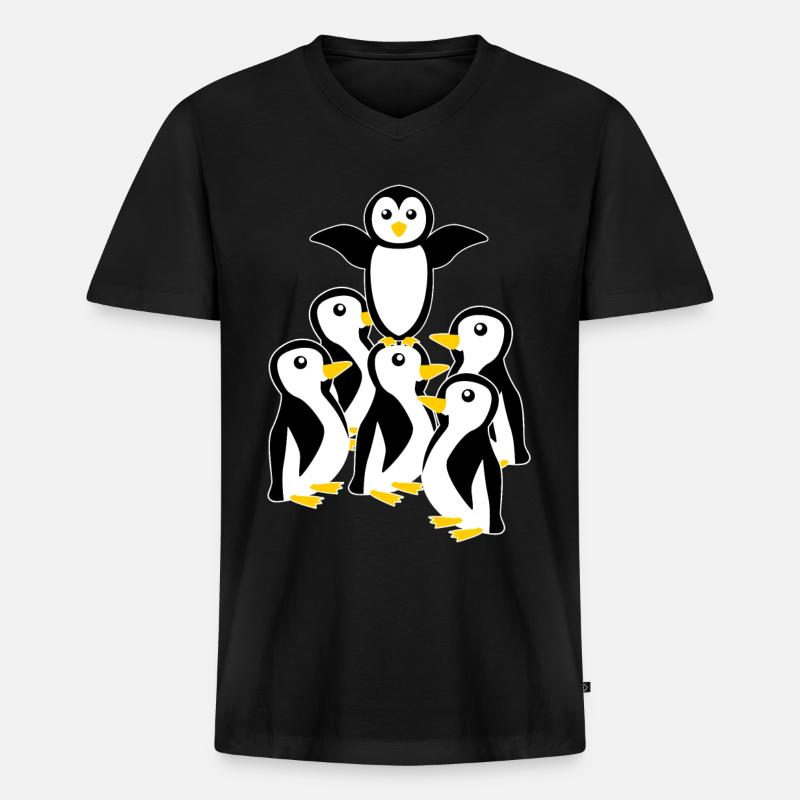 Pinguin Pinguine - Männer Premium Bio T-Shirt mit V-Ausschnitt - Schwarz