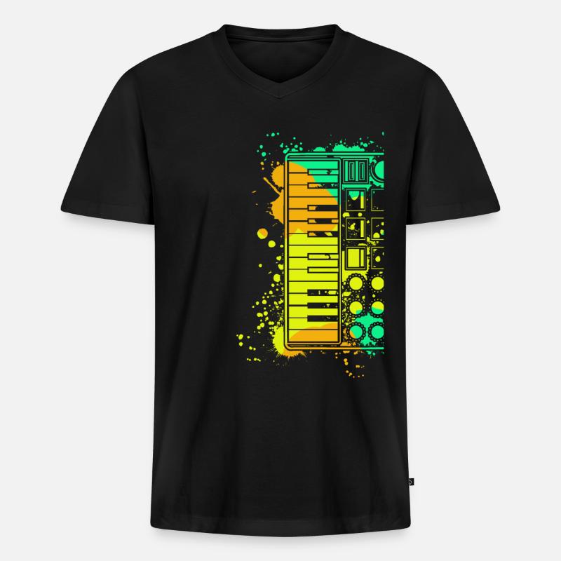 Synthesizer Synth Synthesizers - Männer Premium Bio T-Shirt mit V-Ausschnitt - Schwarz