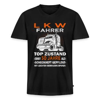 LKW Fahrer - Trucker Lastwagenfahrer - Männer Premium Bio T-Shirt mit V-Ausschnitt - Schwarz - Vorne - Nico (187cm)