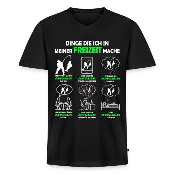 Dinge die ich in meiner Freizeit mache - Angeln - Männer Premium Bio T-Shirt mit V-Ausschnitt - Schwarz - Vorne - Nico (187cm)