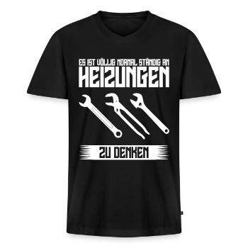 Heizungsbau Heizungen Heizungsbauer - Männer Premium Bio T-Shirt mit V-Ausschnitt - Schwarz - Vorne - Nico (187cm)