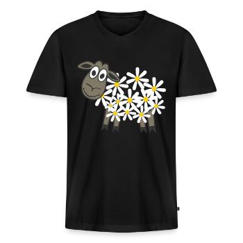 Schäfchen Gänseblümchen Schaf Schafe - Männer Premium Bio T-Shirt mit V-Ausschnitt - Schwarz - Vorne - Nico (187cm)