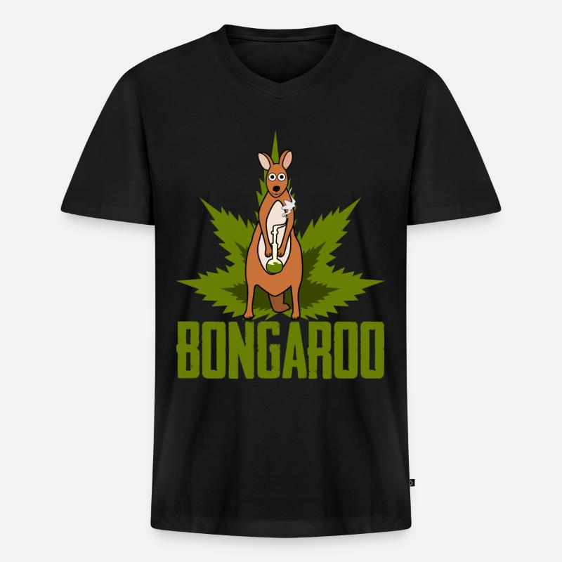 Känguru mit Hanf Wasserpfeife Kängurus - Männer Premium Bio T-Shirt mit V-Ausschnitt - Schwarz