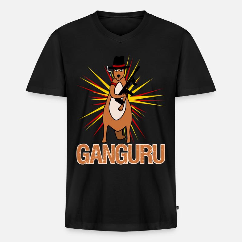 Känguru mit Waffe Kängurus - Männer Premium Bio T-Shirt mit V-Ausschnitt - Schwarz