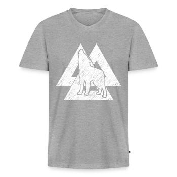 Wolf Odins Wotansknoten Wikinger Wölfe - Männer Premium Bio T-Shirt mit V-Ausschnitt - Grau meliert - Vorne