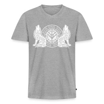 Wolf Odins Wikinger Schild Odhin Wölfe - Männer Premium Bio T-Shirt mit V-Ausschnitt - Grau meliert - Vorne