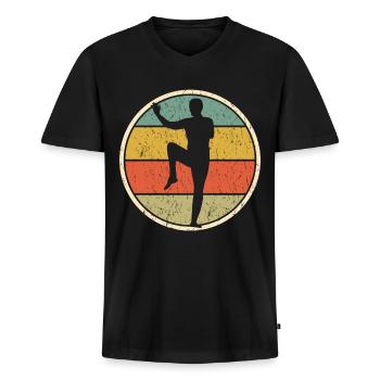 Qigong Qi Gong Chigong Rétro - T-shirt encolure en V Premium bio Homme - noir - Devant - Nico (187cm)
