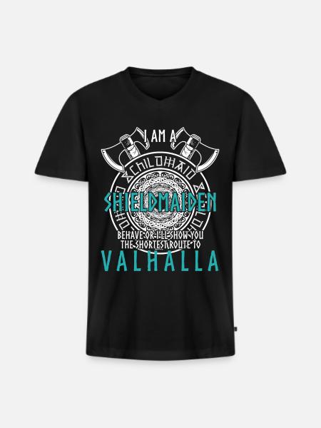 Schildmaid Viking Shield Valhalla - Männer Premium Bio T-Shirt mit V-Ausschnitt - Schwarz