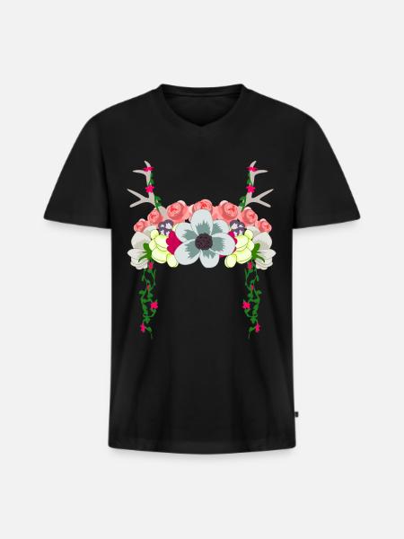 Dirndl Coiffe Fleurs Robe Traditionnelle - T-shirt encolure en V Premium bio Homme - noir