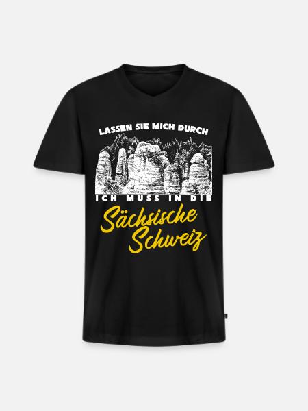 Sächsische Schweiz Elbsandsteingebirge - Männer Premium Bio T-Shirt mit V-Ausschnitt - Schwarz