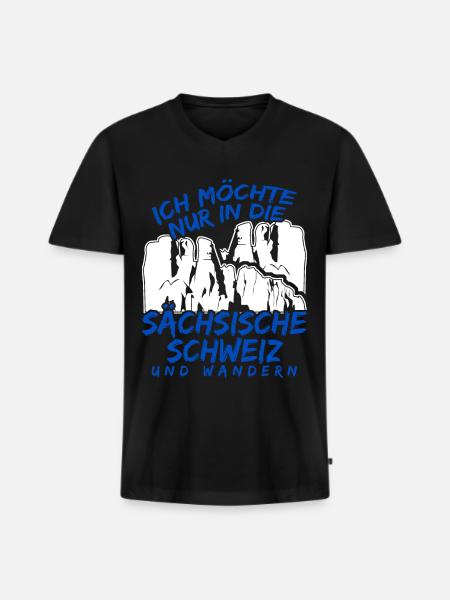 Sächsische Schweiz Wandern - Männer Premium Bio T-Shirt mit V-Ausschnitt - Schwarz