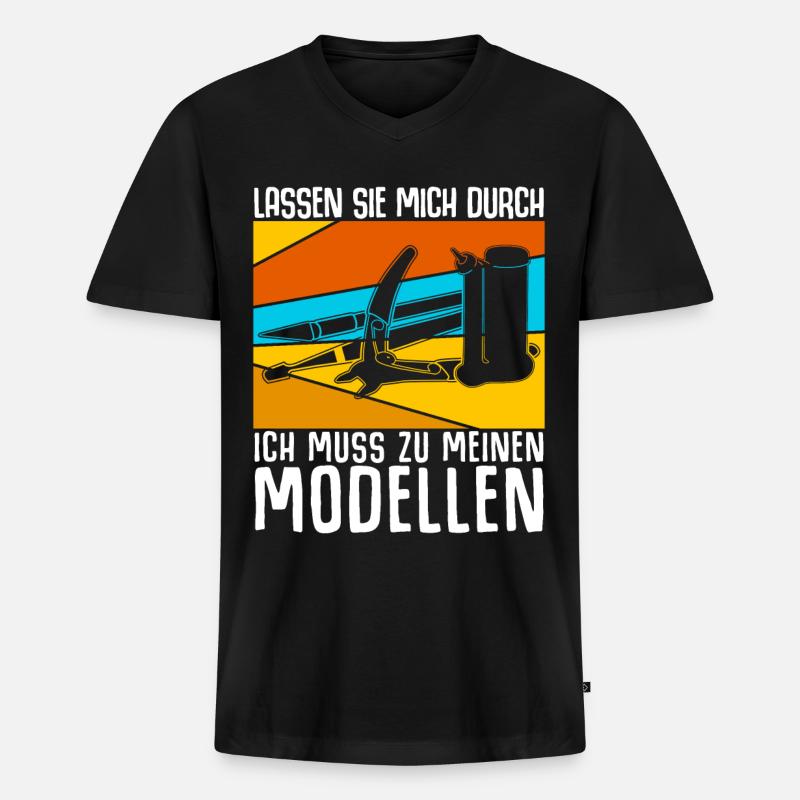 Modellbau Retro Modellbauer - Männer Premium Bio T-Shirt mit V-Ausschnitt - Schwarz
