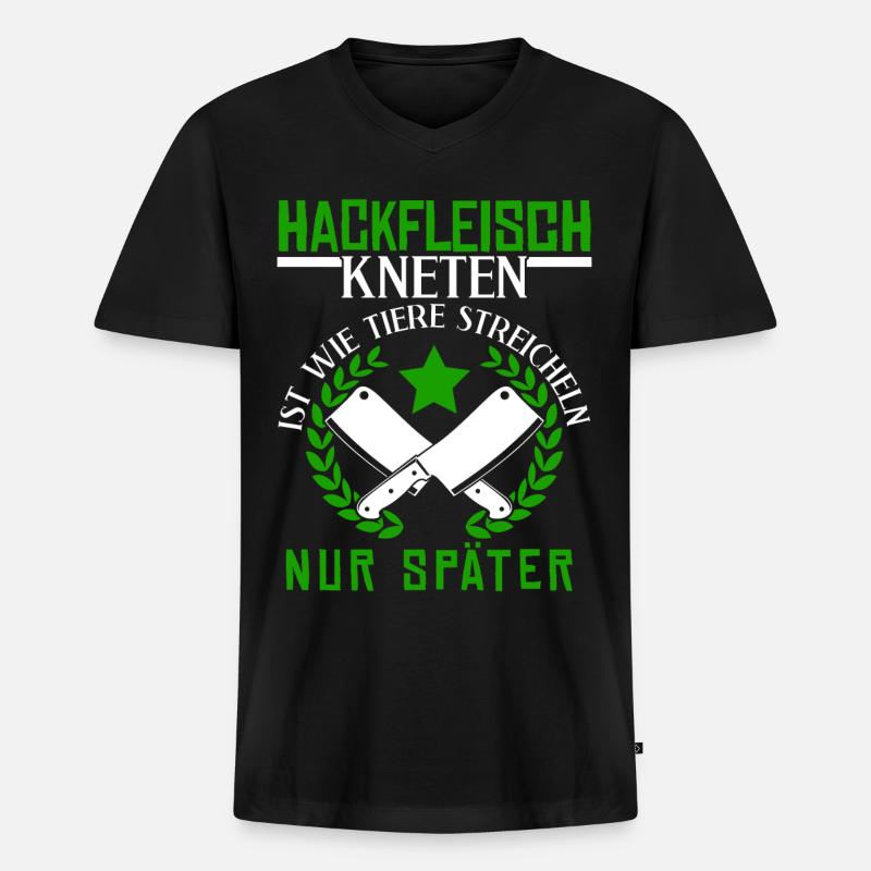 Metzger Fleischer Hackfleisch kneten - Männer Premium Bio T-Shirt mit V-Ausschnitt - Schwarz