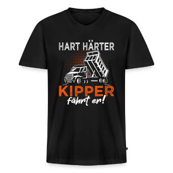 Kipper fährt er - Kipperfahrer - Muldenkipper - Männer Premium Bio T-Shirt mit V-Ausschnitt - Schwarz - Vorne - Nico (187cm)
