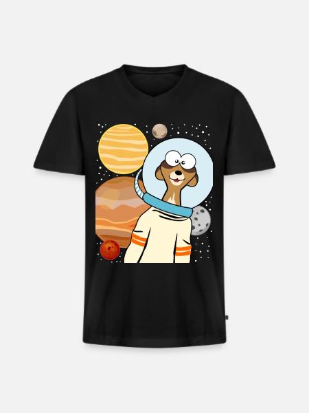 Meerkat astronaut in space - Men's Premium Organic T-shirt with V-neck - black