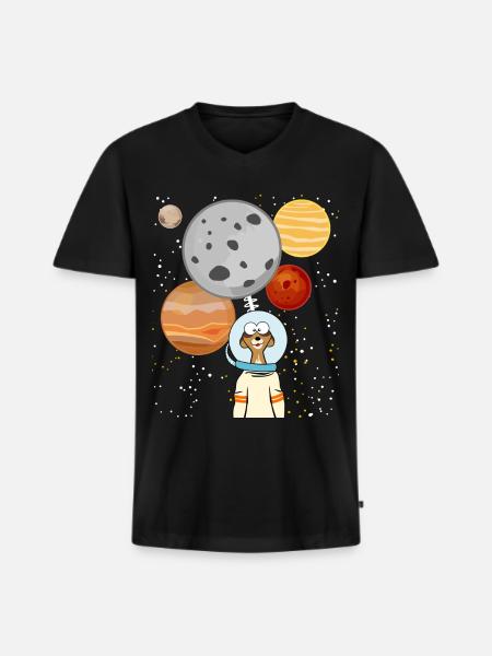 Meerkat Astronaut Space Planets - Men's Premium Organic T-shirt with V-neck - black