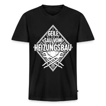 Heizungsbau Heizungsbauer Installateur - Männer Premium Bio T-Shirt mit V-Ausschnitt - Schwarz - Vorne - Nico (187cm)