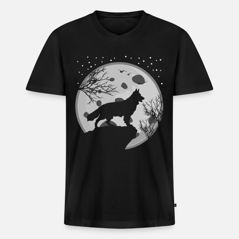 Weisser Schäferhund Mond Schäferhunde - Männer Premium Bio T-Shirt mit V-Ausschnitt - Schwarz