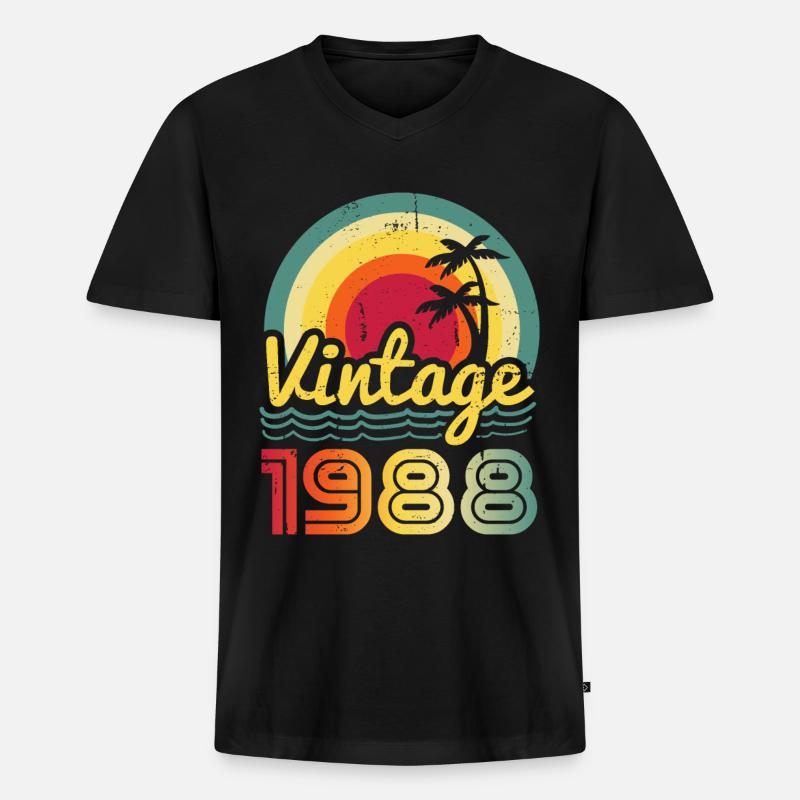 1988 - Männer Premium Bio T-Shirt mit V-Ausschnitt - Schwarz