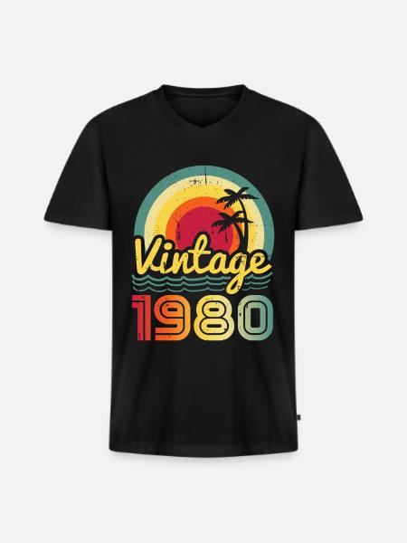 1980 - T-shirt encolure en V Premium bio Homme - noir