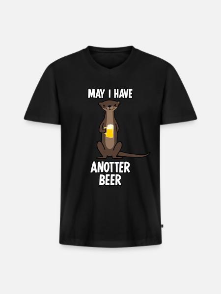 Otter mit Bier - Männer Premium Bio T-Shirt mit V-Ausschnitt - Schwarz