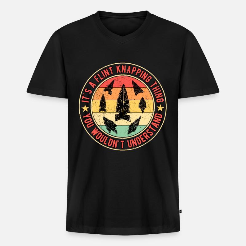 Pfeilspitzen Speerspitze Flint Knapping - Männer Premium Bio T-Shirt mit V-Ausschnitt - Schwarz