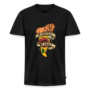 Pizzabäcker Pizzaiolo In Cheesus We Crust - Männer Premium Bio T-Shirt mit V-Ausschnitt - Schwarz - Vorne - Nico (187cm)