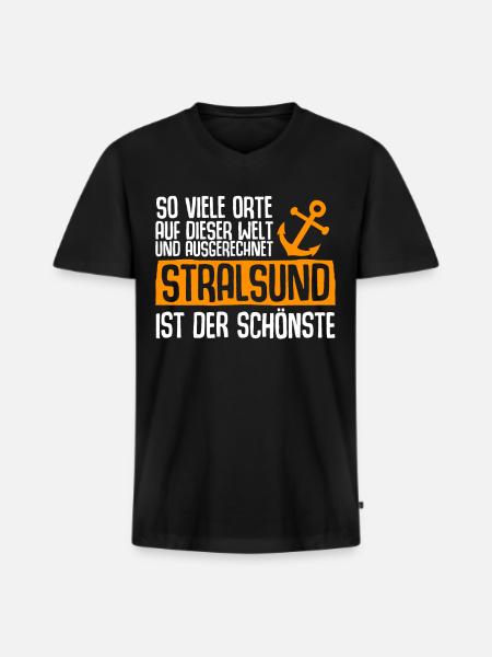 Stralsunder Spruch Stralsund - Männer Premium Bio T-Shirt mit V-Ausschnitt - Schwarz