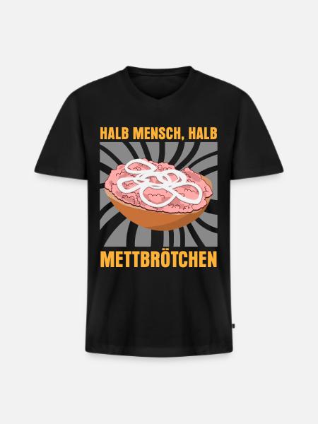 Mettbrötchen Hackfleisch Mettfleisch - Männer Premium Bio T-Shirt mit V-Ausschnitt - Schwarz
