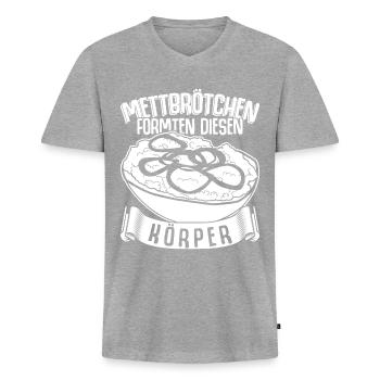 Mettbrötchen Hackfleisch Mett Mettigel - Männer Premium Bio T-Shirt mit V-Ausschnitt - Grau meliert - Vorne