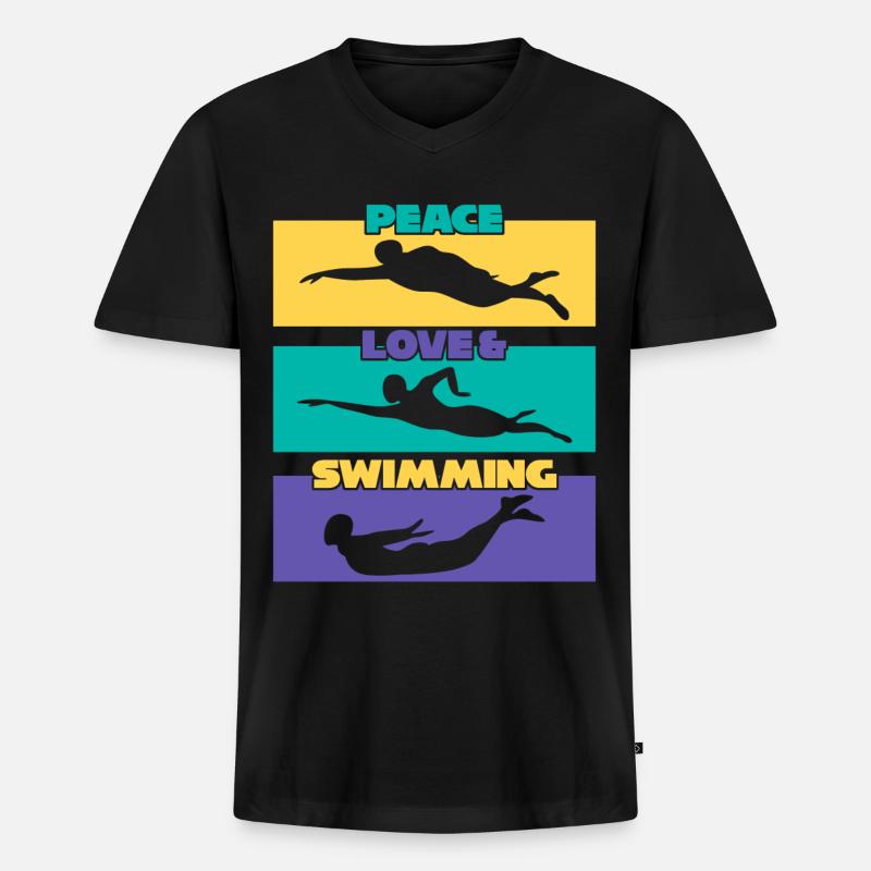 Schwimmer Schwimmbad Schwimmtrainer - Männer Premium Bio T-Shirt mit V-Ausschnitt - Schwarz