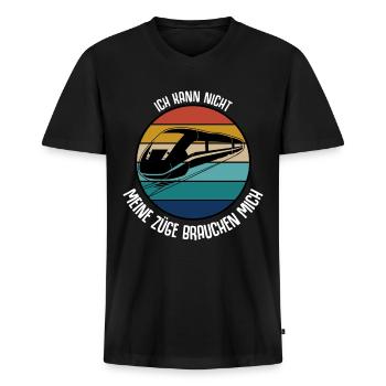 Fahrdienstleiter Spruch Züge Zugführer - Männer Premium Bio T-Shirt mit V-Ausschnitt - Schwarz - Vorne - Nico (187cm)