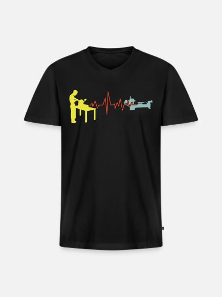 Turner retro lathe machine - Men's Premium Organic T-shirt with V-neck - black