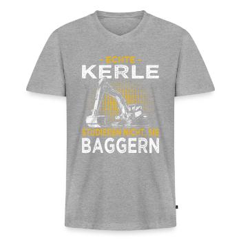 Bagger Spruch für Bauarbeiter & Baggerfahrer - Männer Premium Bio T-Shirt mit V-Ausschnitt - Grau meliert - Vorne