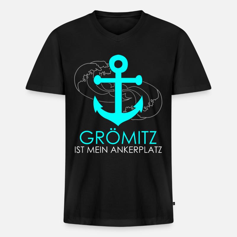 Grömitz Urlaub Ankerplatz Ostsee - Männer Premium Bio T-Shirt mit V-Ausschnitt - Schwarz