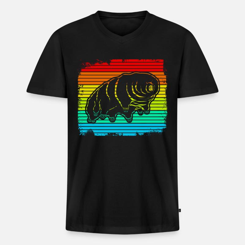 Tardigrade Retro Wasserbär Bärtierchen - Männer Premium Bio T-Shirt mit V-Ausschnitt - Schwarz