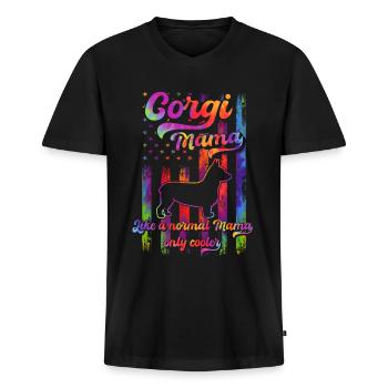 Corgi - Amoureux des chiens - Propriétaires de chiens - T-shirt encolure en V Premium bio Homme - noir - Devant - Nico (187cm)