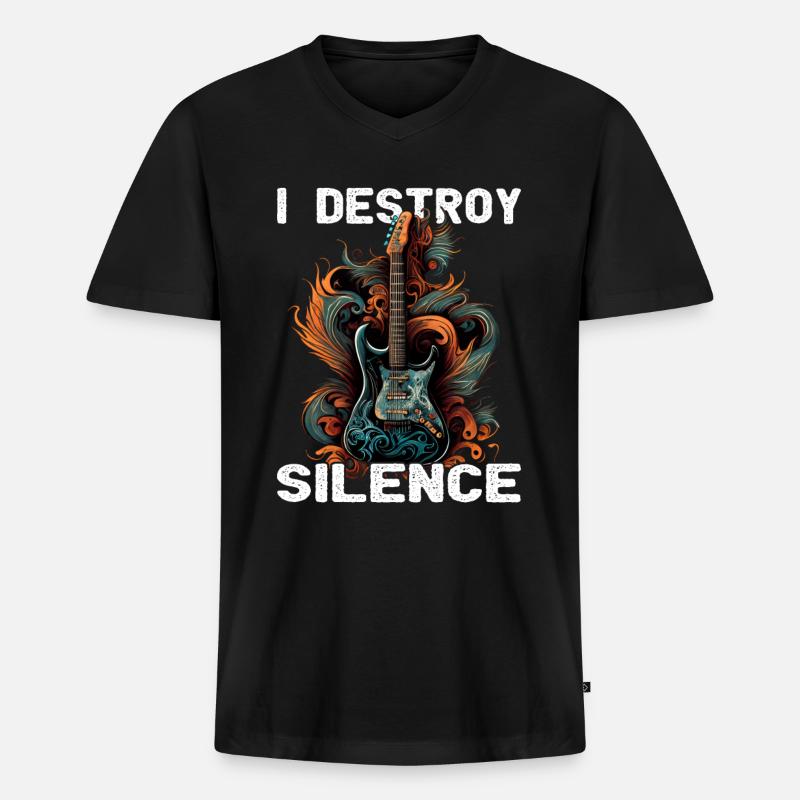 I Destroy Silence - Gitarre - Gitarrist - Männer Premium Bio T-Shirt mit V-Ausschnitt - Schwarz
