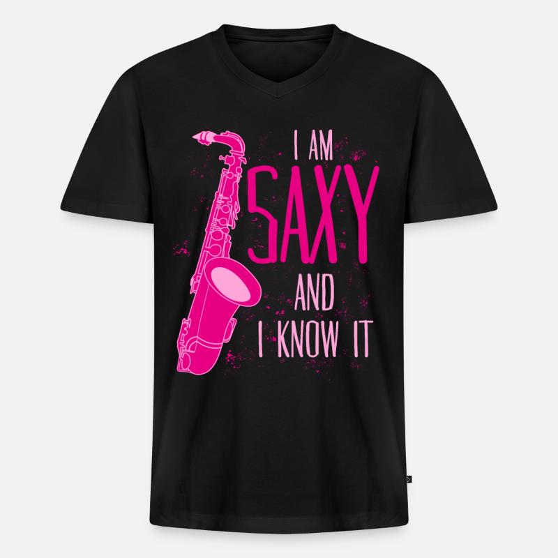 Saxophon Witz Saxy Jazz Saxophone - Männer Premium Bio T-Shirt mit V-Ausschnitt - Schwarz