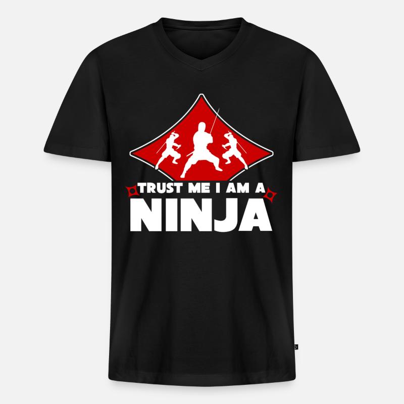 Ninja Witz mit Ninjas - Männer Premium Bio T-Shirt mit V-Ausschnitt - Schwarz